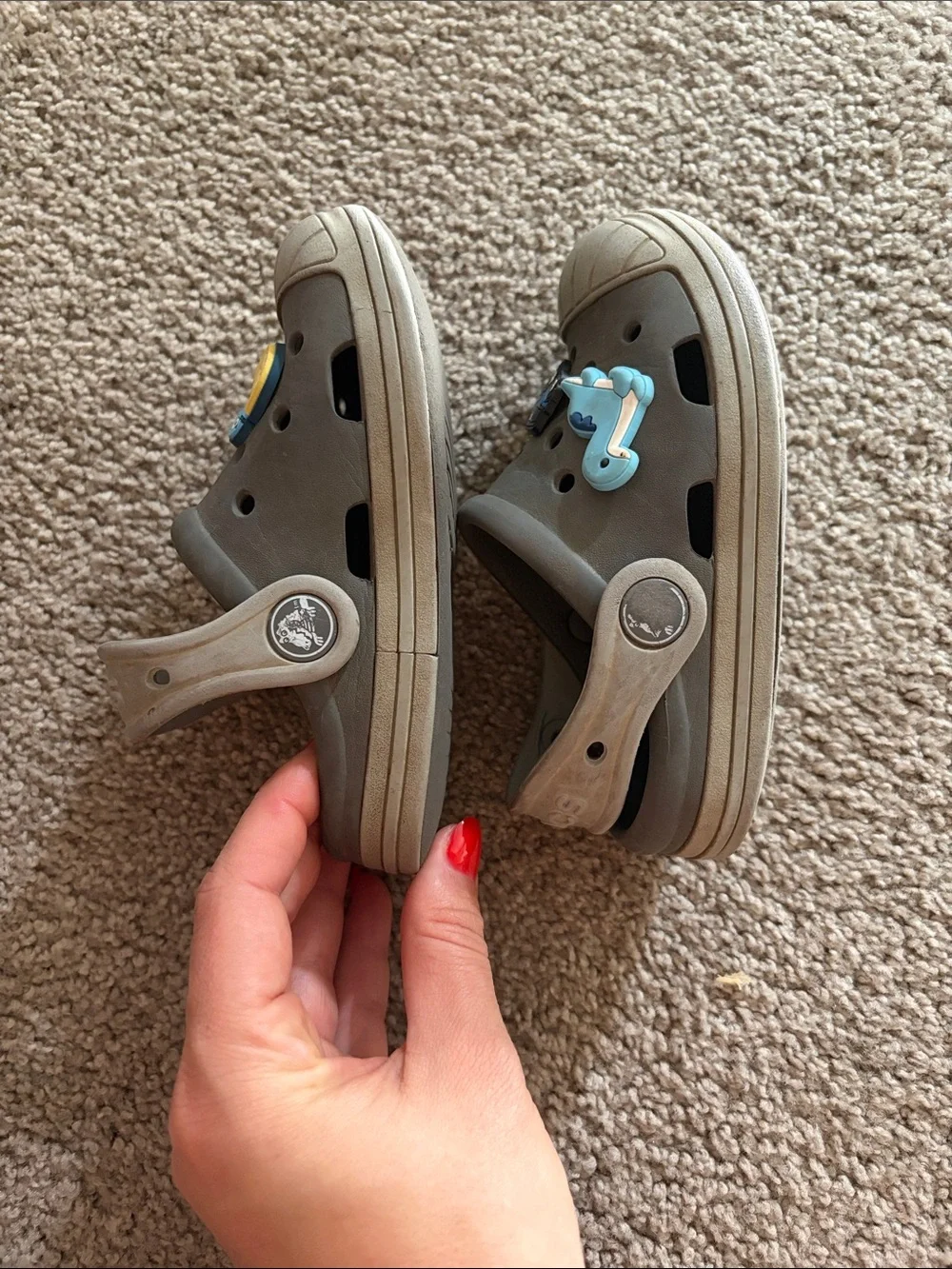 CROCS Kids Lightweight Gray Clog Sandals with Playful Charms